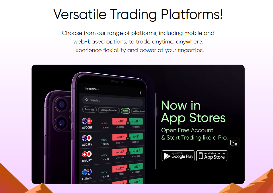 Seekapa Mobile app – screenshot of trading interface on mobile app